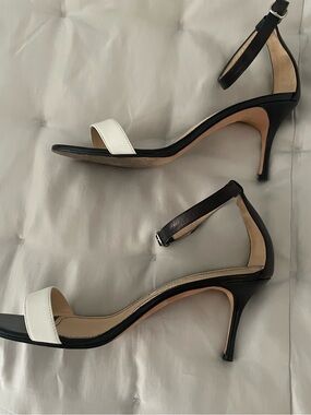 Manolo Blahnik Black and White Ankle-Strap Heel Sandals